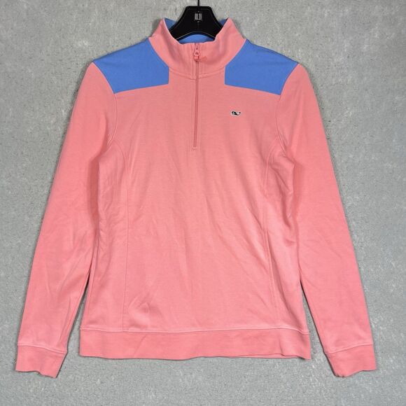 Vineyard Vines 1/4 Zip Sweatshirt Women’s Size Small Coral Pink Blue Colorblock - Picture 1 of 10